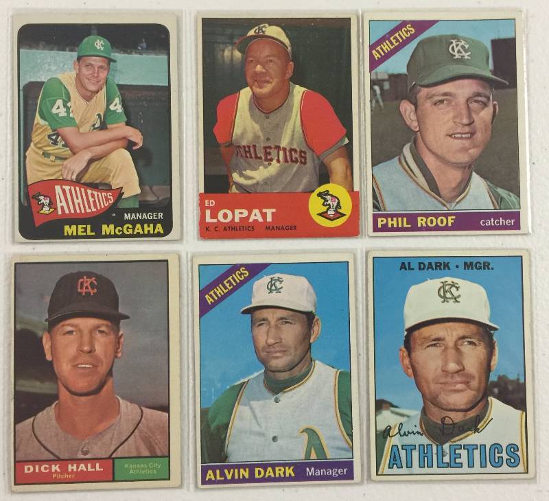 lot 1115 image: Six Original Kansas City Athletic Baseball Cards