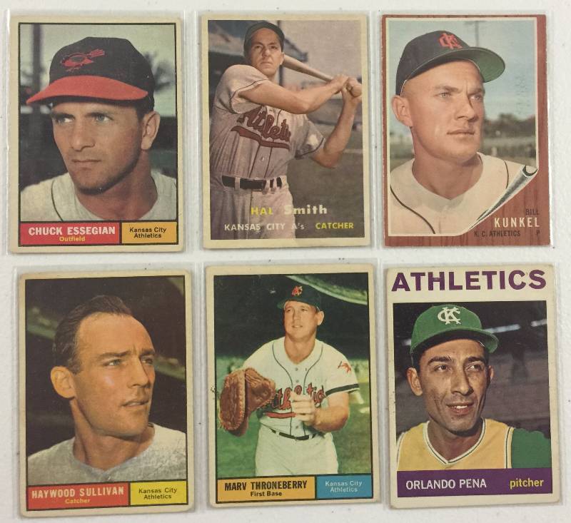 lot 1116 image: Six Original Kansas City Athletic Baseball Cards