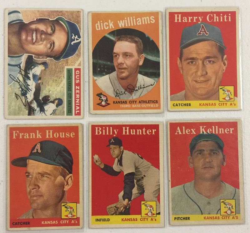 lot 1117 image: Six Original Kansas City Athletic Baseball Cards