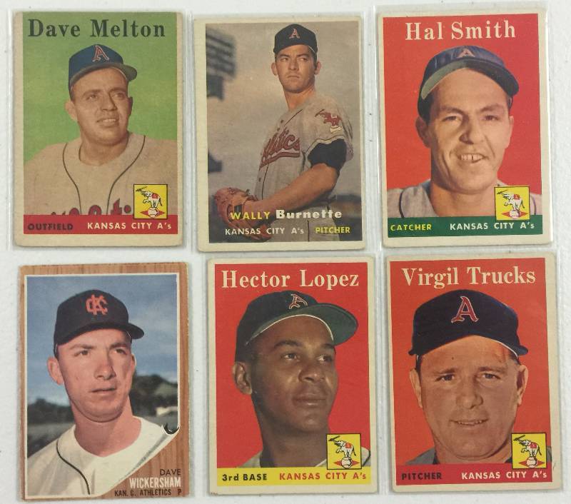 lot 1118 image: Six Original Kansas City Athletic Baseball Cards