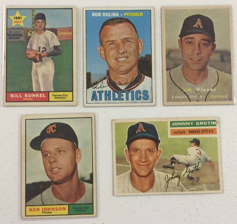 lot 1119 image: Five Original Kansas City Athletic Baseball Cards