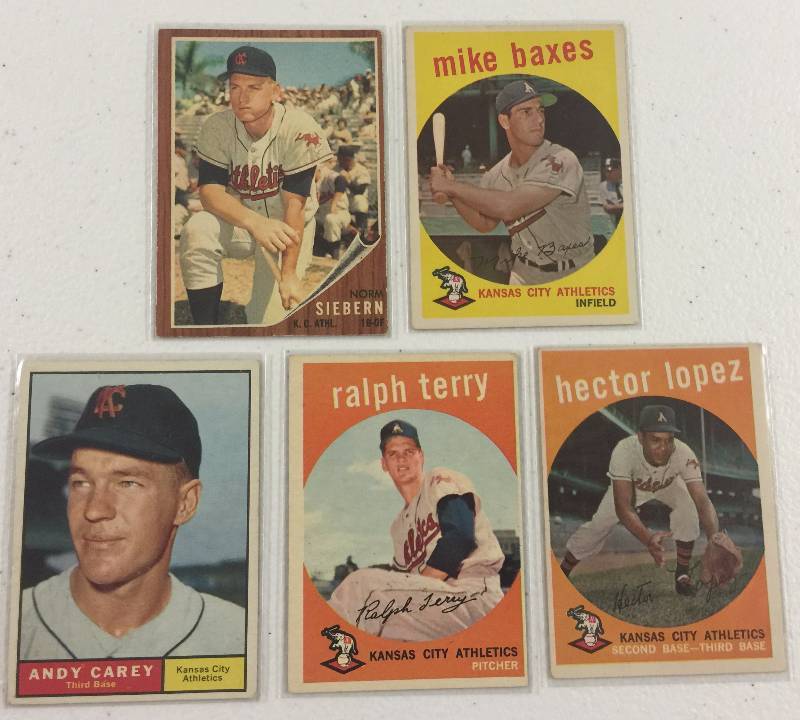 lot 1120 image: Five Original Kansas City Athletic Baseball Cards