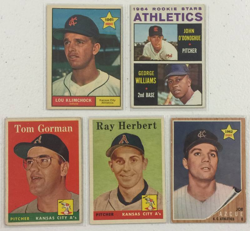 lot 1121 image: Five Original Kansas City Athletic Baseball Cards