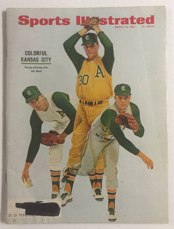 lot 1129 image: March 13, 1967 Sports Illustrated wKansas City As Pitcher Jim Nash in All Three Colorful Uniforms