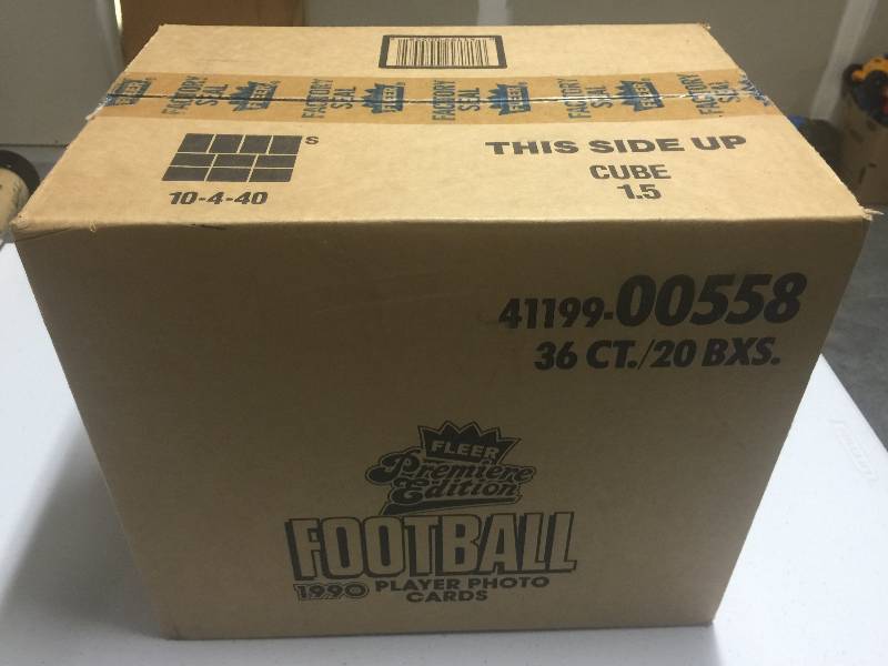 lot 1147 image: Sealed Case 1990 Fleer Football 20 Wax Boxes with 36 Packs per Box 720 Packs Total