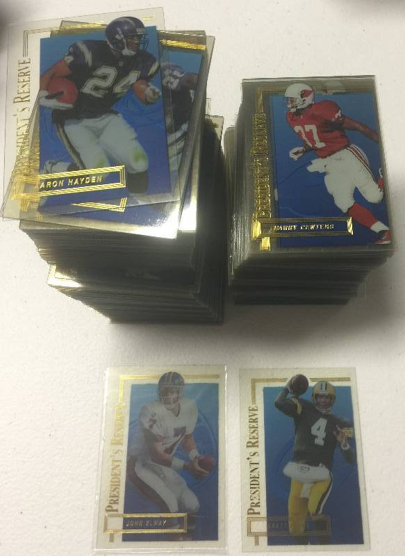 lot 1193 image: 1996 Collectors Edge Presidents Reserve Complete set Favre, Elway, Marino, Emmitt 