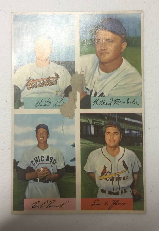 lot 1199 image: Uncut 1954 Bowman Promotional Sheet of Four Baseball Cards