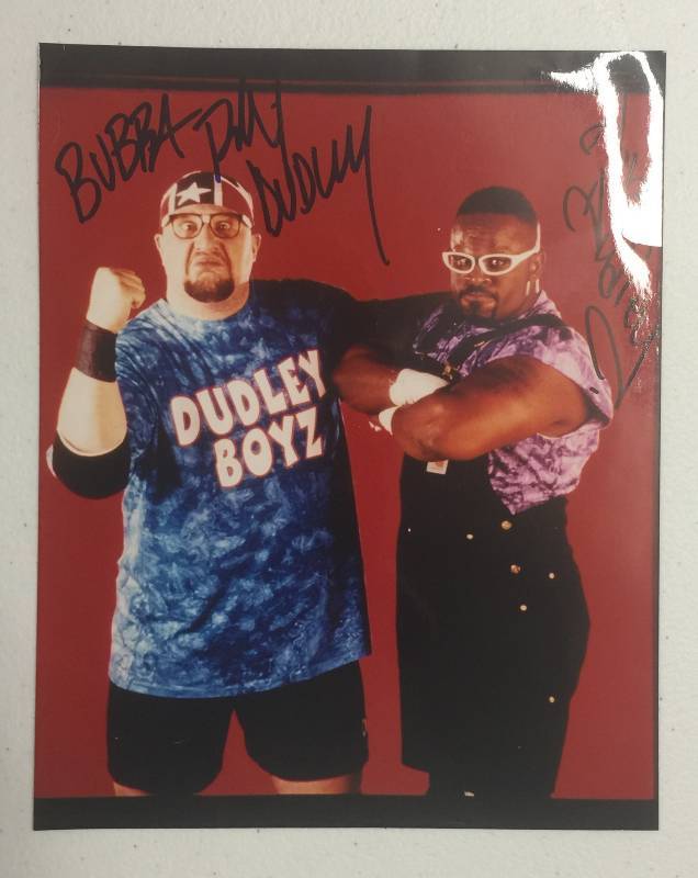 lot 1204 image: Signed 8x10 Dudley Boys Photograph Dual Signed Bubba Ray Dudley and Devon Dudley