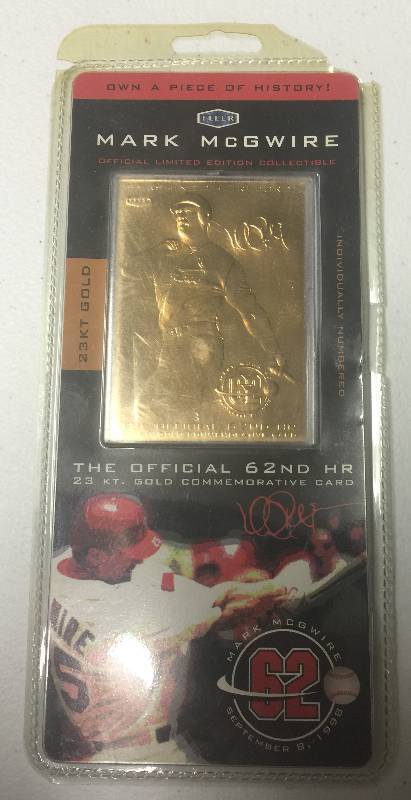 lot 1207 image: Official Mark McGwire Home Run #62 23KT Gold Commemorative Card still in Wrapper