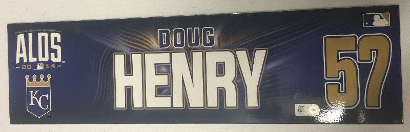 lot 1208 image: 2014 American League Division Series Game 1 & 2 Doug Henry Game-Used Locker Name Plate w MLB Authentication