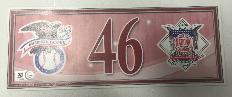 lot 1209 image: Game Used Locker Name Plate #46 Cory Rasmus American League Division Series Los Angeles Angels