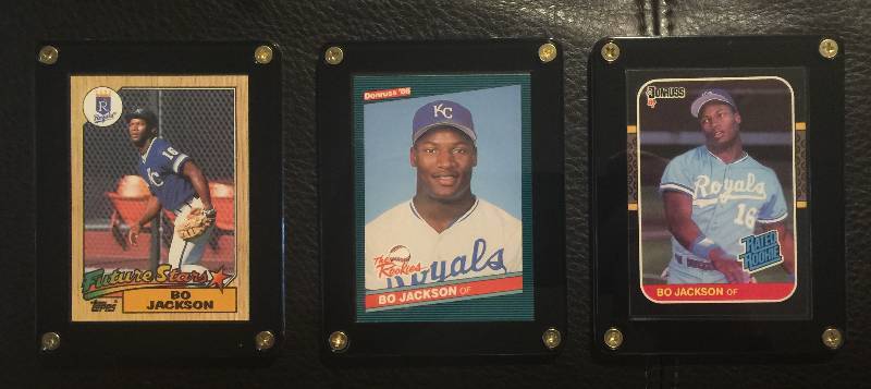 lot 1214 image: THREE Different Bo Jackson Rookie Cards in Four Screw Holders