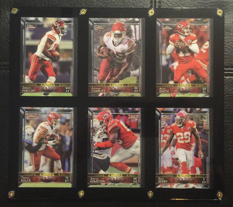 lot 1218 image: Six Card 2015 Topps Chrome Kansas City Chiefs Team Set in Acrylic Black Frame