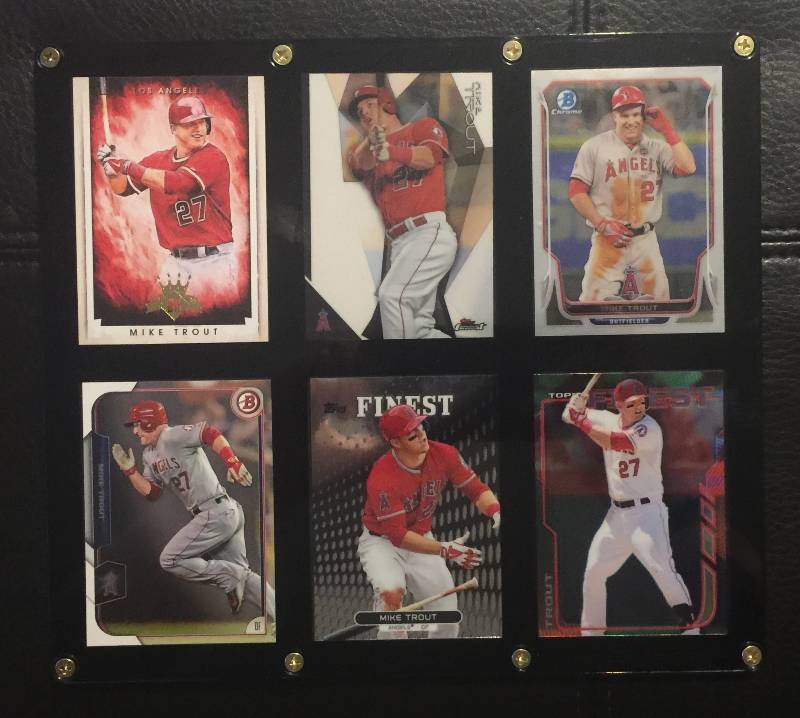 lot 1221 image: Six Card Acrylic Black Frame Wall Hanging Plaque of Mike Trout