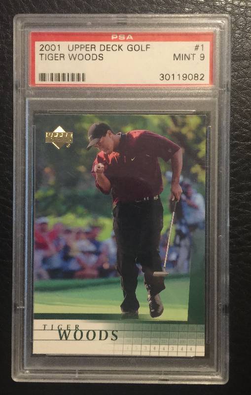 lot 1227 image: PSA 9 MINT 2001 Upper Deck Tiger Woods Rookie Card #1