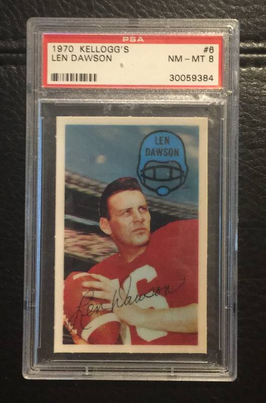 lot 1230 image: NEAR MINT - MINT PSA 8 1970 Kelloggs Len Dawson Football Card #6