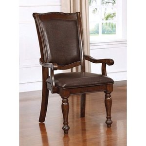 lot 34258 image: Leatherette Upholstered Wooden Arm Chair set of 2 brown cherry