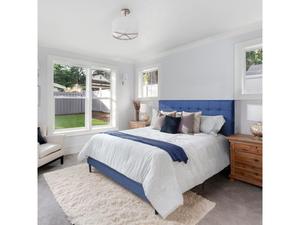 lot 34275 image: Madison Upholstered Tufted Bed Frame wWooden Slats, USB & LED Lights- Retail$207.49 complete no mattress