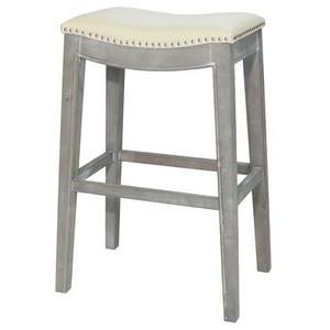 lot 34284 image: Elmo Bonded Leather Bar Stool- Retail$165.49 1only beige and light grey finish