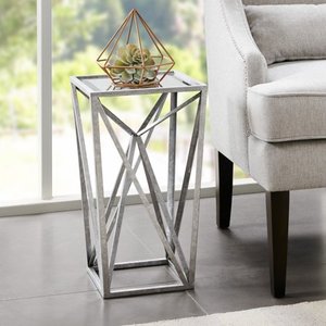 lot 34291 image: Silver Orchid Allison Silver Angular Mirror Accent Table- Retail$81.99 not broken
