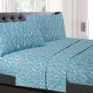 lot 34316 image: Tropical Leaf 4-Piece Patterned Deep Pocket Sheet Set