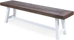 lot 34276 image: Carlisle outdoor 8seater wood dining bench sandblast dark brown and white metal