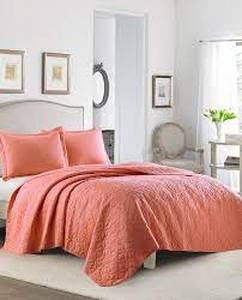 lot 34319 image: Laura Ashley Solid Coral Quilt Set, King Bedding