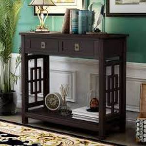 lot 34332 image: Console Sofa Table Entryway Table with 2 Drawers and Bottom Shelf- Retail$156.99 black costway