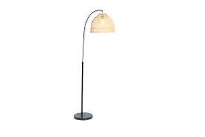 lot 34349 image: arched floor lamp with woven rattan shades78in high with matte black stem and marble base creative co
