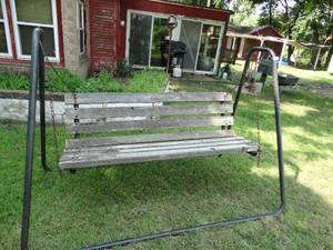lot 38001 image: Wooden Outdoor Swinging Bench
