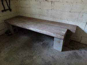 lot 38025 image: Pair of Benches with Wood Tops and Cinderblock Bases