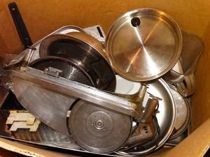 lot 38204 image: Lot of Misc. Kitchenwares-- Meat Slicer, Pans, Bowls, Etc