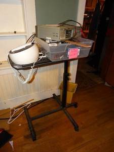 lot 38213 image: Adjustable height cart & various electronics items