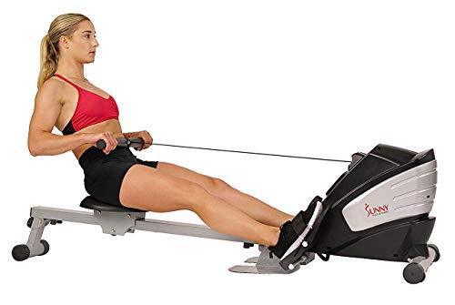 lot 12089 image: Sunny Health & Fitness Dual Function Magnetic Rowing Machine w Digital Monitor, Multi-Exercise Step Plates, 275 LB Max Weight and Foldable - SF-RW5622