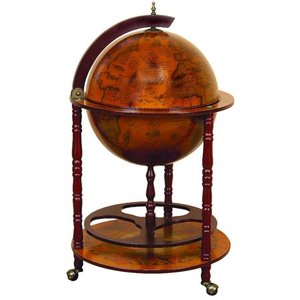 lot 19427 image: Decmode Traditional 37 X 22 Inch Mahogany Brown Wooden World Globe