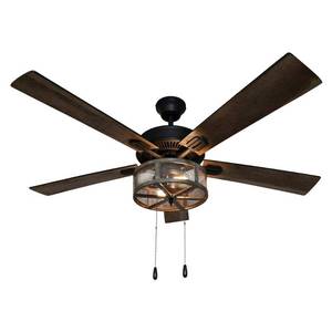 lot 19433 image: River of Goods 52 Shabby Bronzed Farmhouse LED Ceiling Fan with Light