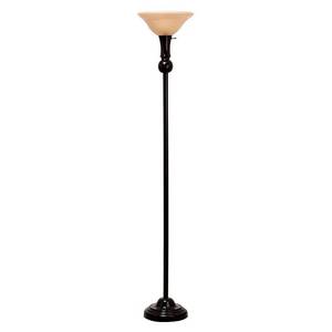 lot 19468 image: Catalina 18580-000 72 inch 3-Way Bronze Torchier Lamp w Frosted Amber Glass Shade