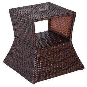 lot 19504 image: Outsunny Wicker Rattan Outdoor Patio Side Table with Umbrella Hole