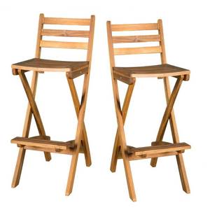 lot 19525 image: Tundra Outdoor Acacia Wood Bar Stool by Christopher Knight Home (Set of 2)- Retail$169.99