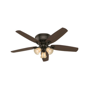 lot 19533 image: Hunter 52 Builder Low Profile Ceiling Fan with 3-Light Light Kit and Pull Chain- Retail$129.49