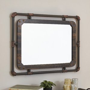 lot 19570 image: Furniture of America Revo Industrial 31-inch Metal Wall Mirror- Retail$163.49