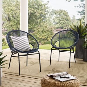 lot 19592 image: Corvus Sarcelles Woven Wicker Patio Chairs (Set of 2)- Retail$219.99