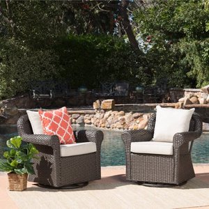 lot 19676 image: Amaya Outdoor Wicker Swivel Cushioned Rocking Chairs (Set of 2) by Christopher Knight Home- Retail$815.49