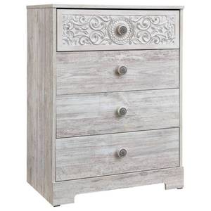 lot 19677 image: Paxberry Whitewash Four Drawer Chest- Retail$263.49