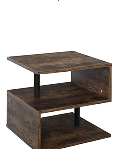 lot 19413 image: HomCom Industrial Modern 3-Tier Side Table or End Desk with Unique S-Shaped Design & 3 Shelves for Storage & Display- Retail$93.99