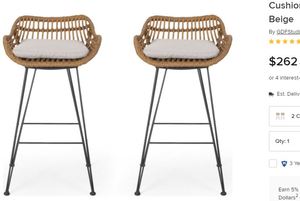 lot 19462 image: DALE WICKER BAR STOOL WITH CUSHION BEIGE IN COLOR 65482.00LBRN