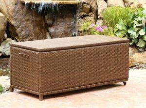 lot 19498 image: ABBYSON PALERMO OUTDOOR BROWN WI KER STORAGE OTTOMAN