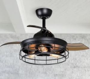 lot 19539 image: Industrial 36-inch Black 3-Blade Ceiling Fan with Light Kit - 36-in- Retail$169.99