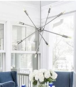 lot 19542 image: Mid-Century Modern Sputnik Satin Nickel Chandelier- Retail$153.49