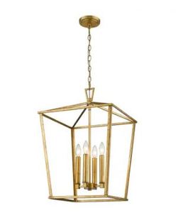 lot 19550 image: Farmhouse Modern Kitchen Island Lantern Gold Finish- Retail$181.99